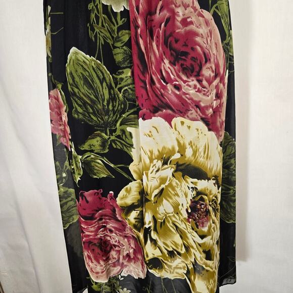 Vtg Boat Neck Large Floral Print Midi Dress Ciffon Feminine Korean Roses Large - Picture 4 of 8